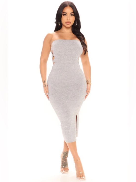 Dresses & Skirts - Strapless Bodycon Midi Dress in Light Gray